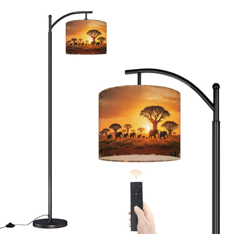 Lampe sur pied à arc avec abat-jour réglable Savannah africain antique Baobab Trees lever de soleil lampe 3 températures de couleur à intensité variable haute lampe sur pied avec interrupteur au pied pour la chambre à coucher
