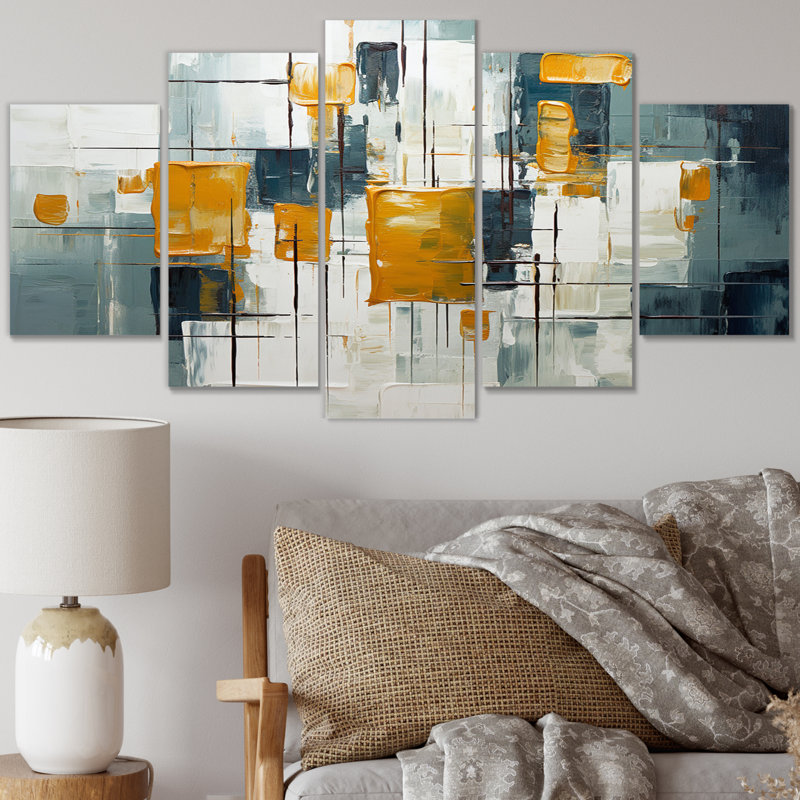 Squared Ceremony Abstract Expressionism II - Abstract Canvas Art Print - 5 Panels