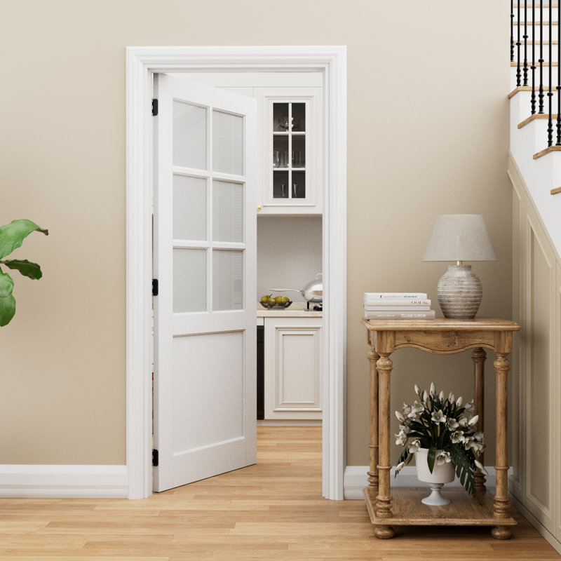 Porte intérieure en verre givré 6-Lite, Gauche, 32 po x 80 po, Blanc