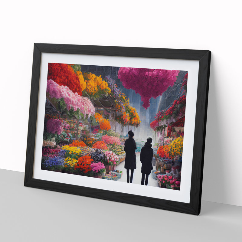Entrancing Flower Market - Single Picture Frame Print, Black, 25cm H x 34cm W