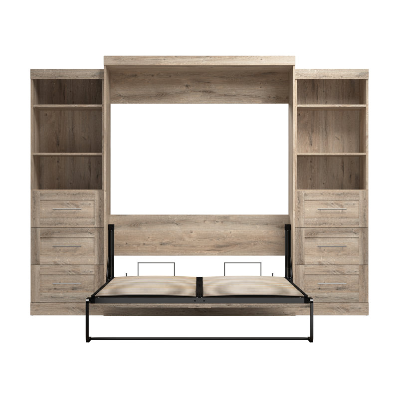 Lit plateforme escamotable avec rangement Arlex, Grand, Rustic Brown
