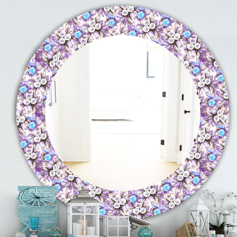 Fleurs vertes 4 - Miroir traditionnel, H 31,5 po x l po, Blanc / Bleu