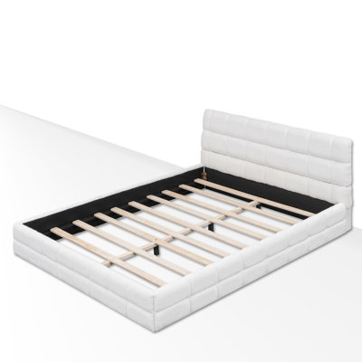 Structure de lit plateforme tapissier avec tête de lit en tissu de qualité supérieure, structure hybride en bois / métal durable, support à lattes renforcé et assemblage facile pour les chambres à coucher modernes
