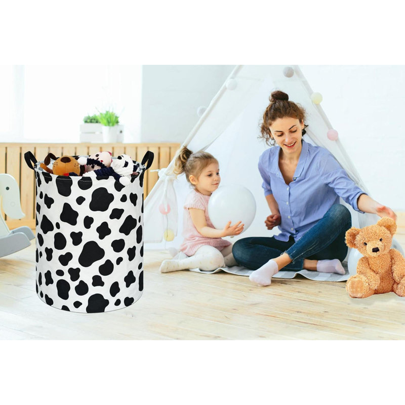 Panier à linge rond pour panier à linge, bacs de rangement pour vêtements, panier à tablette avec poignées pour le décor de la pièce (motif de vache Rould)