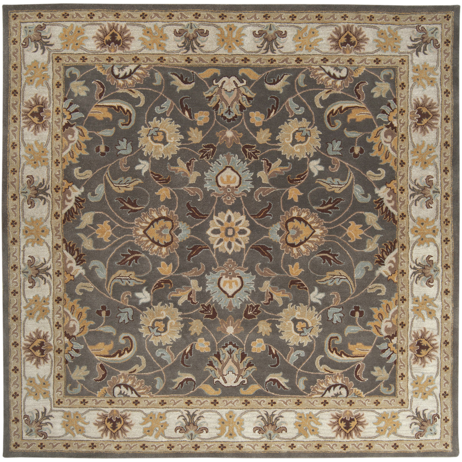 Arden Charcoal Beige Yellow Hand-Tufted Wool Rug, Square 4'