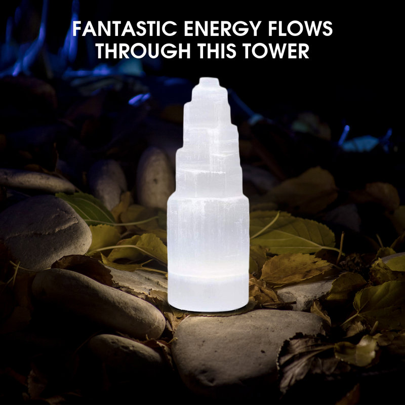 Charneco Selenite Crystal Skyscraper Tower, for Meditation & Best for Gift, 8"H x 4"W x 4"D
