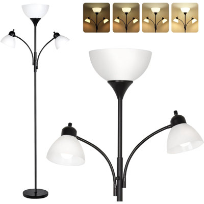Modern Floor Lamp With Stepless Dimming, 3 Adjustable LED Lights, 3200 Lumens Brightness, Tall Standing Lamp For Living Room, Bedroom, Office