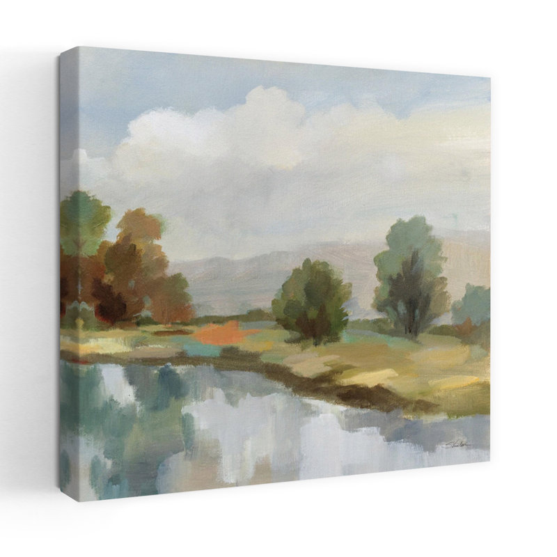 Art contemporain bleu rivière et nuages III le long de la rivière, H 18 po x l 18 po