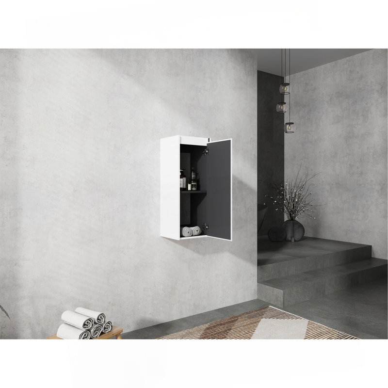 12" Bathroom Side Cabinet,Soft Close Doors,Float Mounting Design, White
