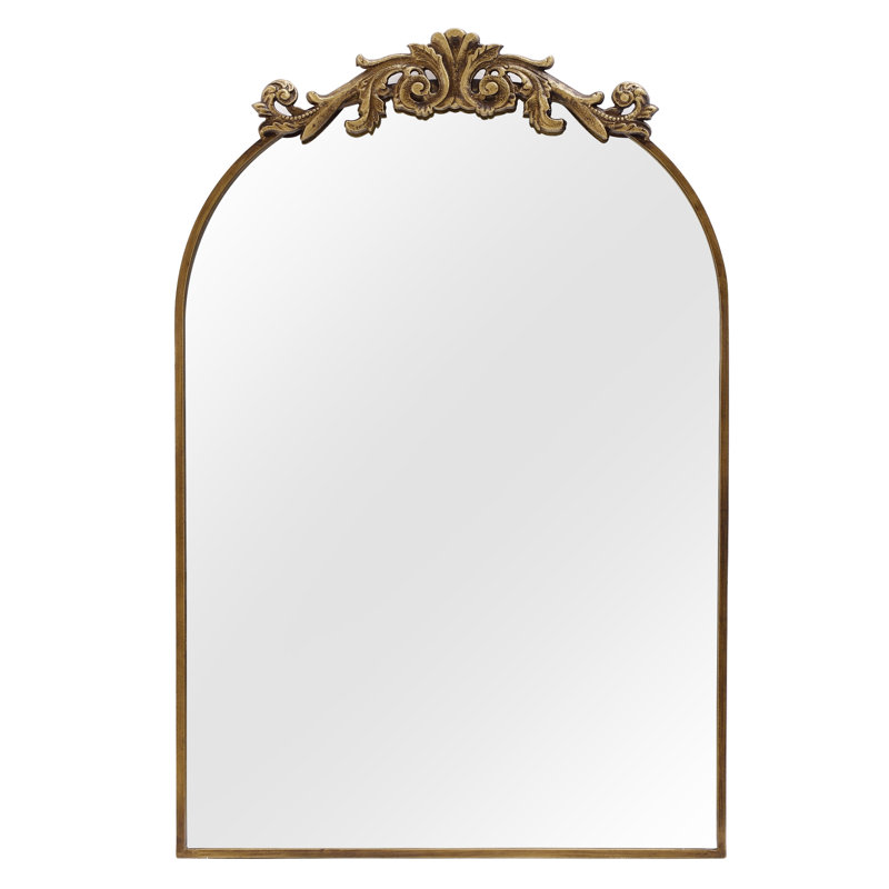 Vintage Bathroom Wall Mirror with Baroque Metal Frame for Elegant Decor, 36" x 24", Gold