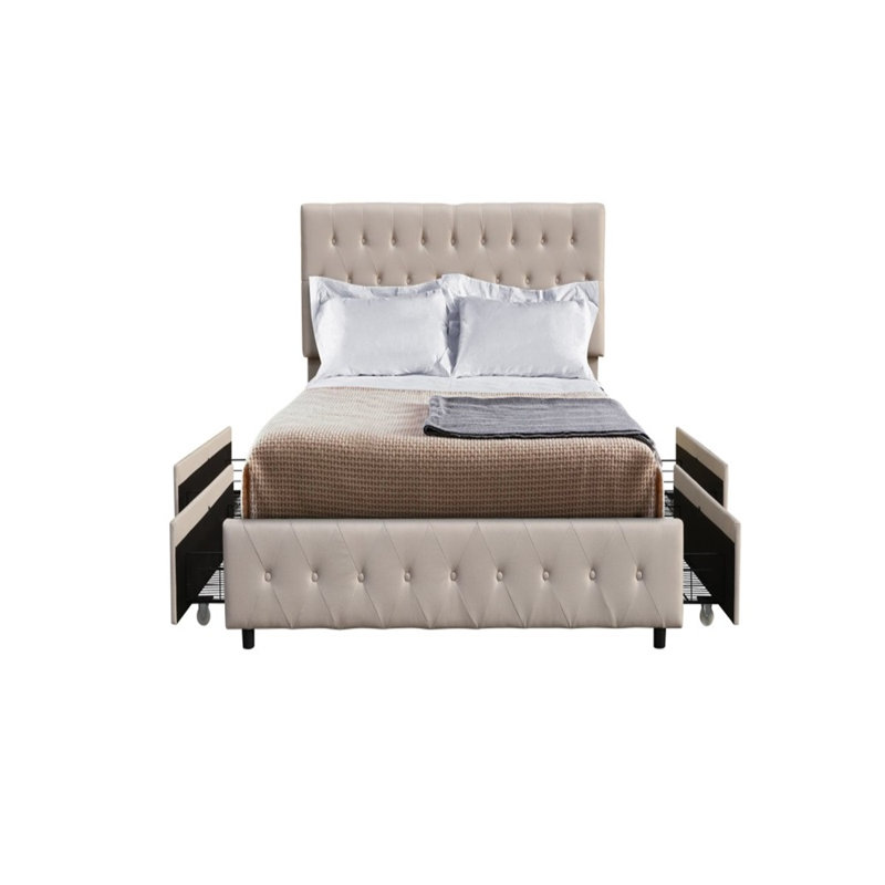 Lit plateforme avec rangement Amias, beige, Simple