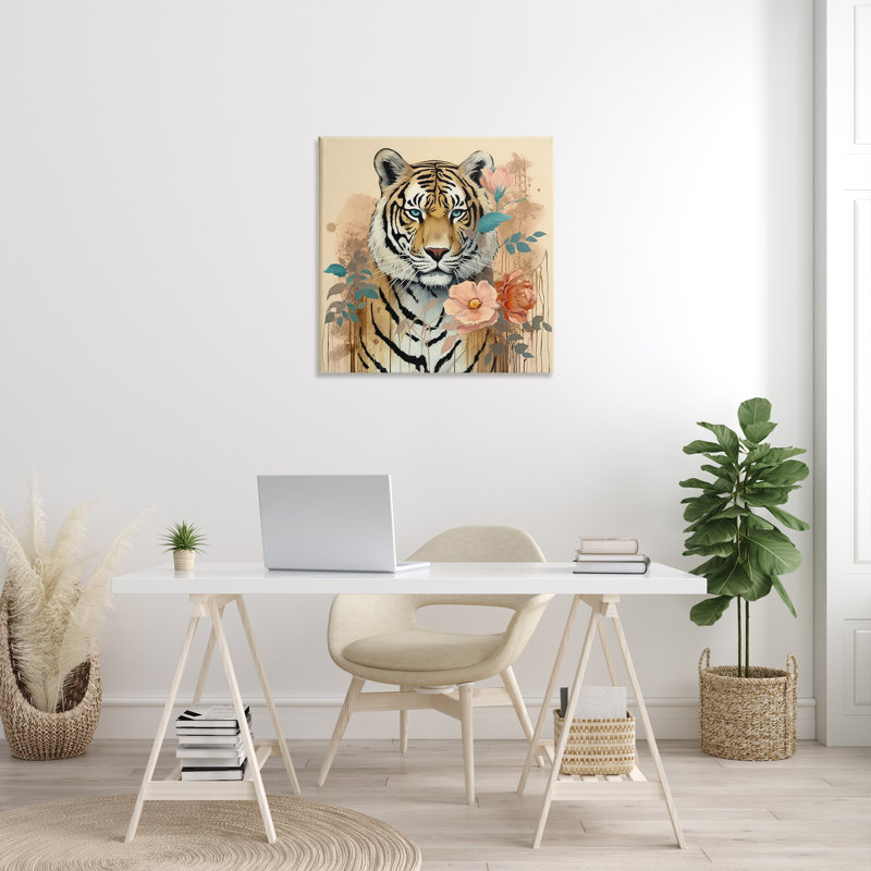 «Modern Floral Tiger» par Lazar Studio sur toile, H 30 po x l 30 po