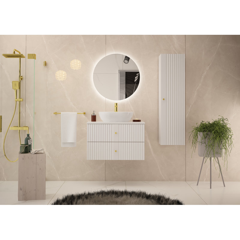 Rokhaya 203.2cm Wall Mounted Bathroom Vanity Base Only, Natural/Grey