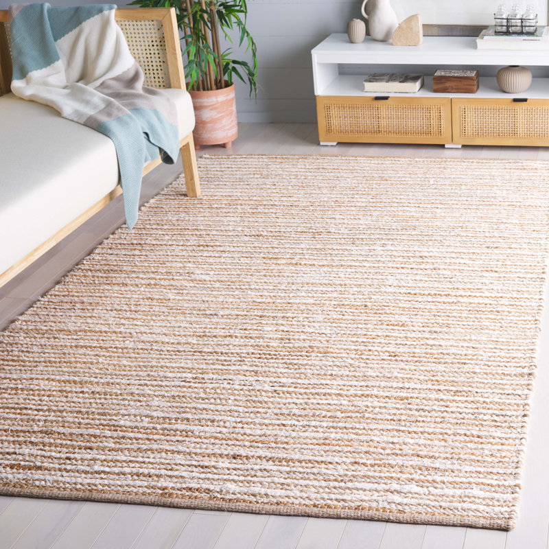 Tapis rayé en jute tissé / toile / coton Abish, Rectangle 5 pi x 8 pi