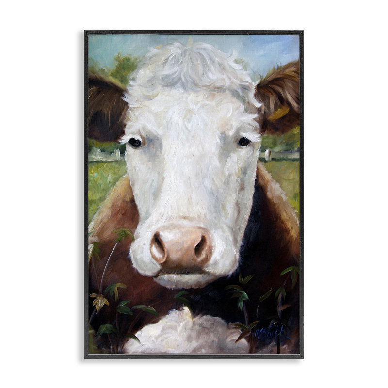 Portrait de vache Bessie, estampe numérique, design par Mary Sparrow, H 18 po x l 12 po, Giclée encadrée noir minuit