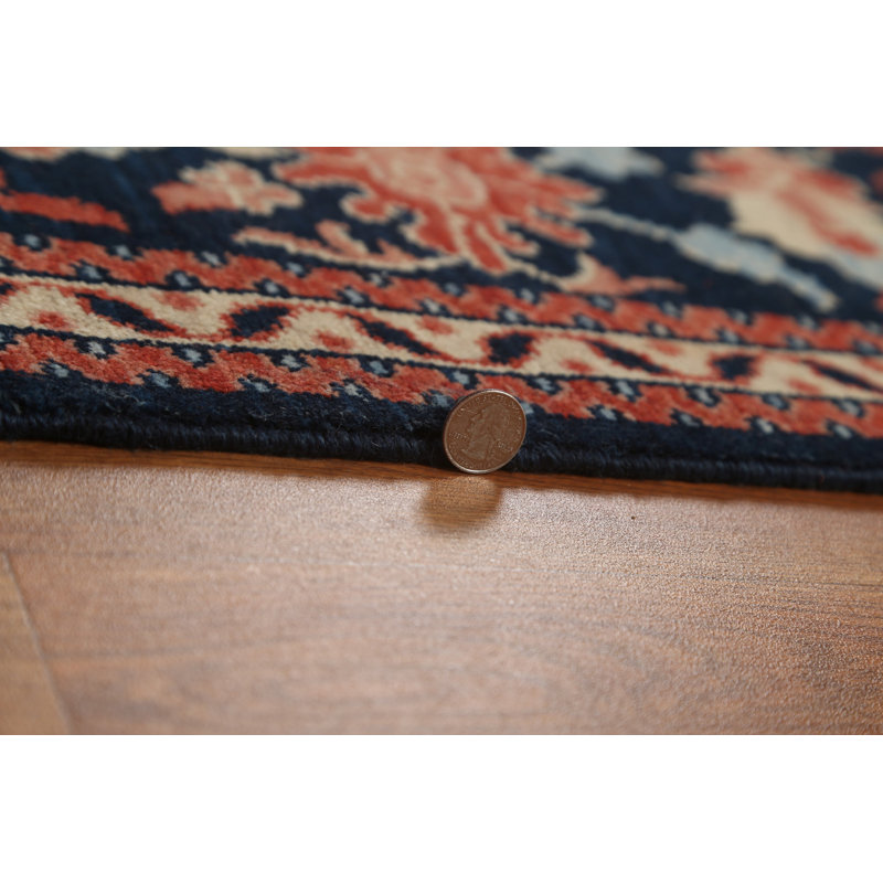 Tapis beige / ivoire / bleu en laine noué à la main de conception unique 9 pi x 11 pi 9 po