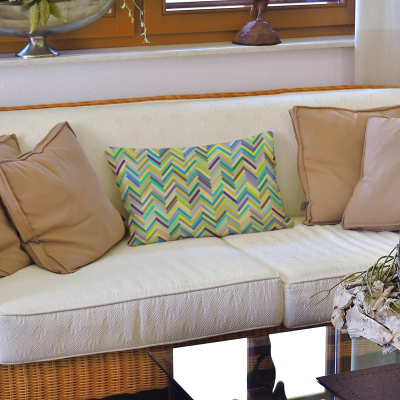 Coussin lombaire à chevron, 14 po x 20 po, Bourre en polyester, Vert / Jaune