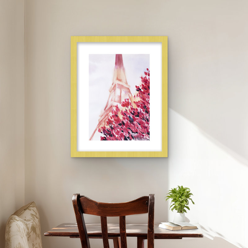 Tour Eiffel rose - reproduction encadrée pour la décoration intérieure, H 20 po x l 16 po, Doré