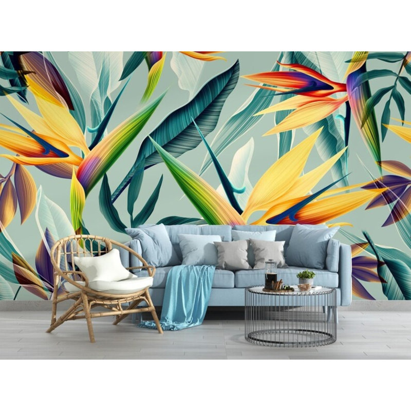 Adhésif mural botanique exotique tropical, L 108 po x l 96 po