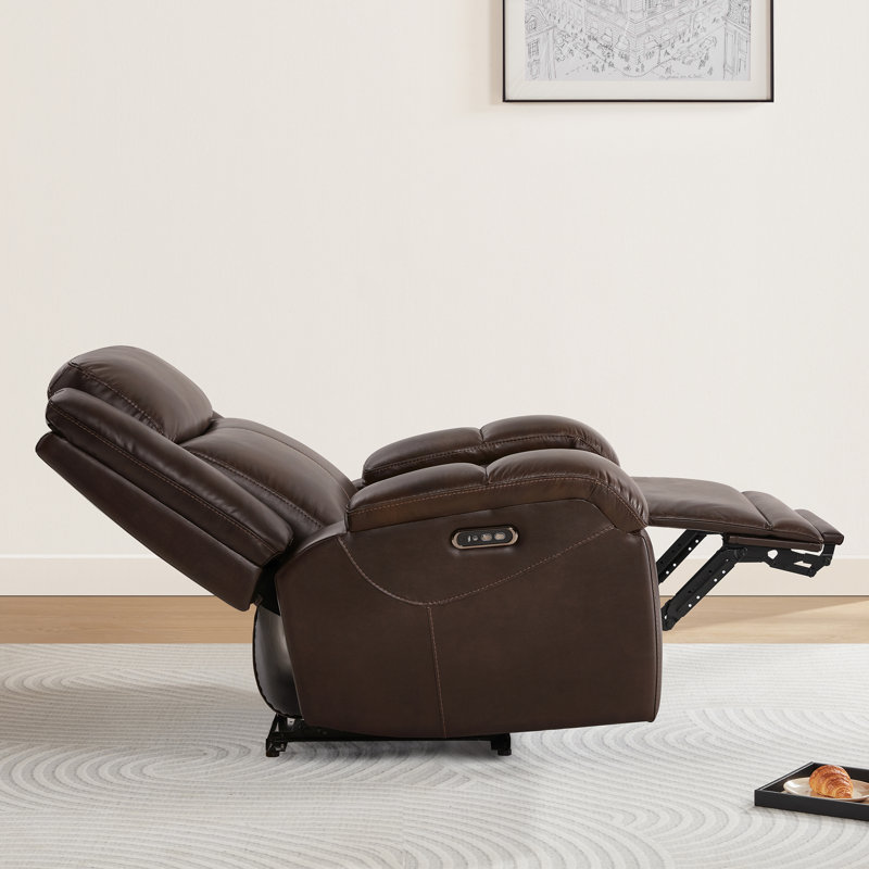 Fauteuil inclinable électrique surdimensionné en cuir véritable avec appui-tête réglable, Brun