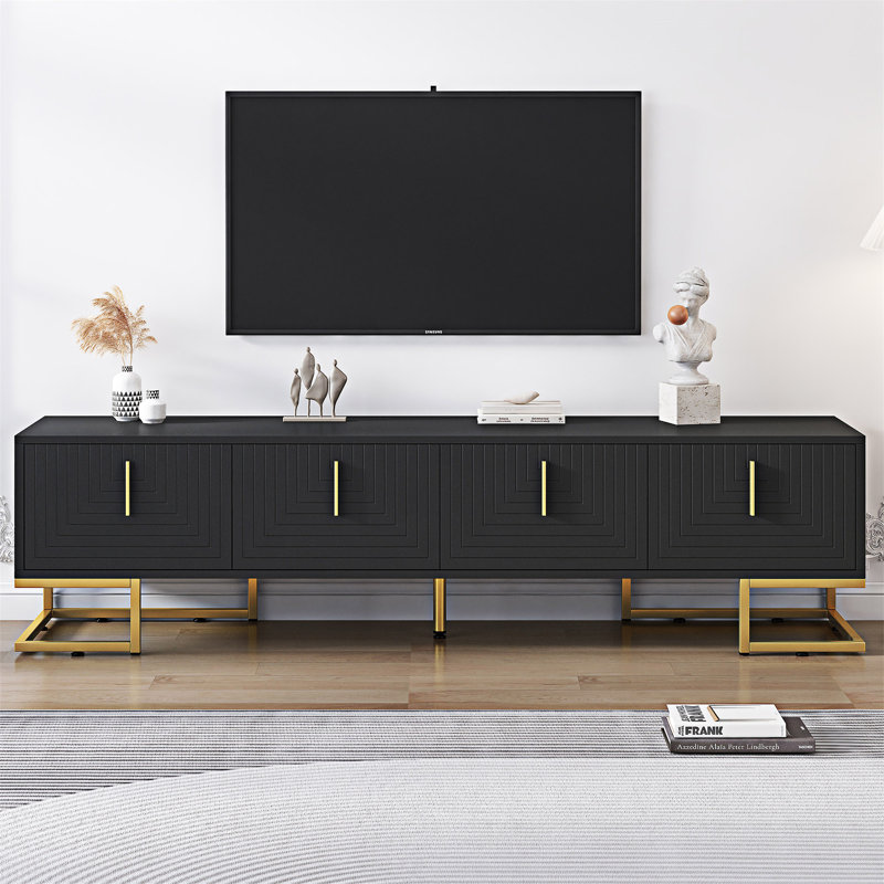 Meuble télé avec console et armoires réglables, Noir et or