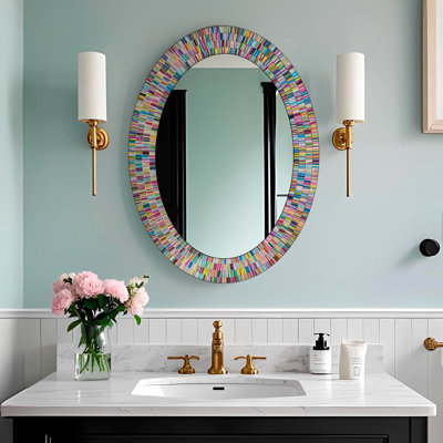 Tallarook Rainbow Glass Mosaic Wall Mirror, Decorative Wall Mirror, Multi Colour Spectrum Wall Mountable, Framed Mirror
