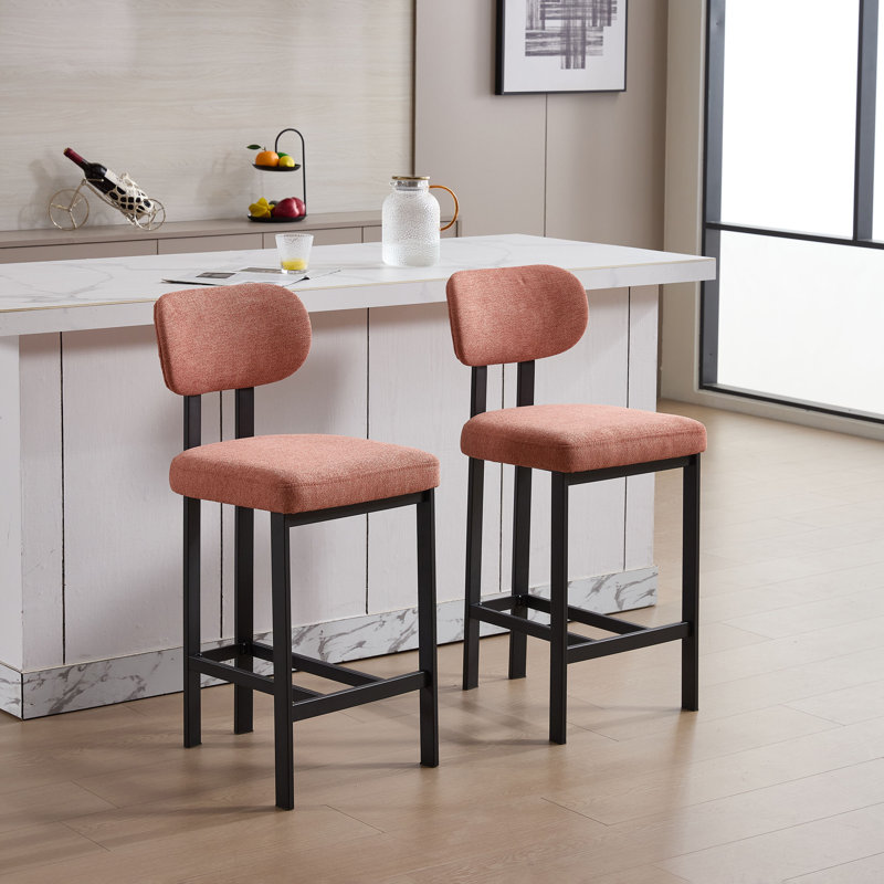 Ensemble de 2 tabourets de bar, tabourets de bar modernes recouverts de tissu à hauteur de comptoir orange de 26 pouces