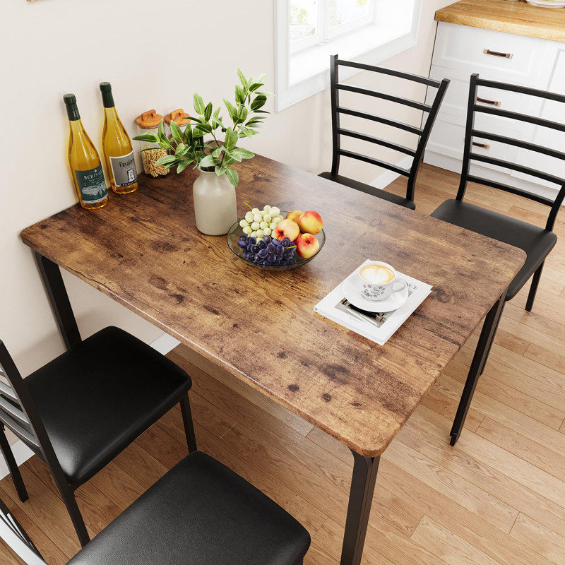Ensemble de table de salle à manger pour 4 personnes, table avec 4 chaises rembourrées - Spacieux plateau carré arrondi, parfait pour le salon, la salle à manger, le bureau et la cuisine