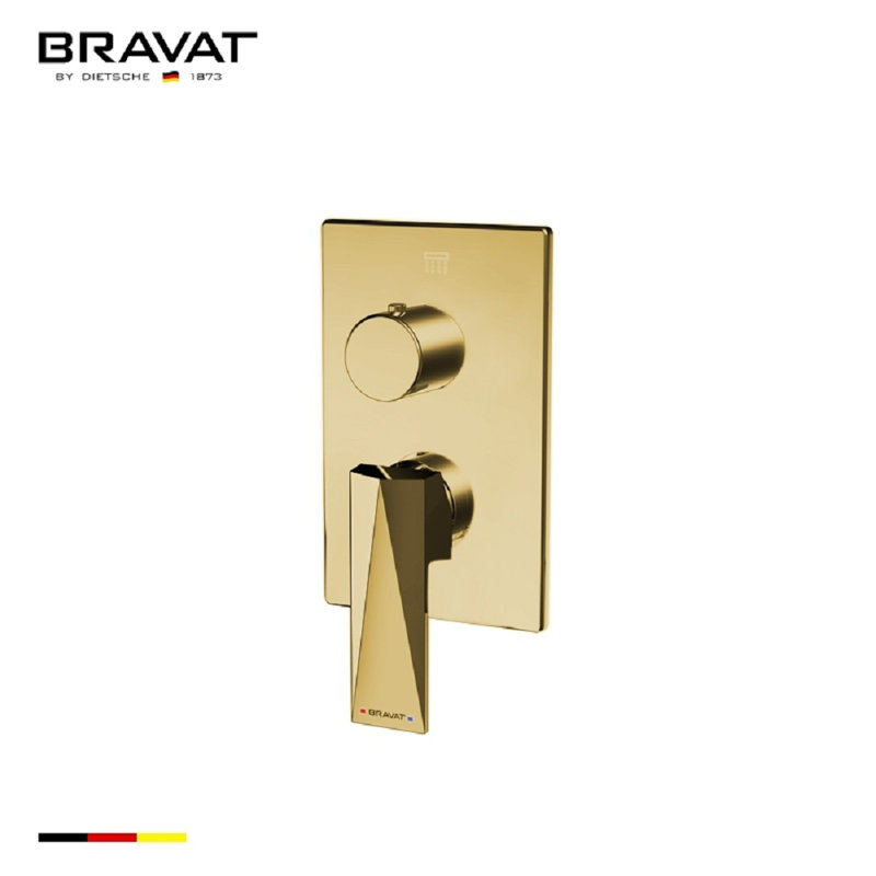 Robinet de douche Bravat 2 voies, contrôle de douche élégant et durable, Or brossé