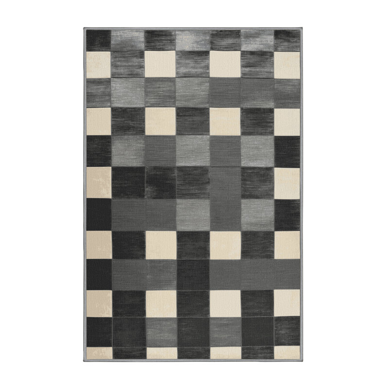 Tapis brun à carreaux lavable à la machine, Rectangulaire 2 pi x 3 pi
