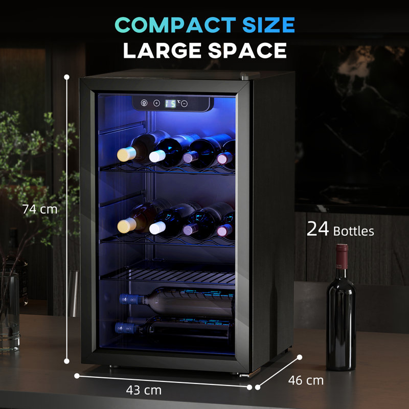 HOMCOM Single Zone 46cm Freestanding 24 Bottle Wine & Beverage Refrigerator with Reversible Door