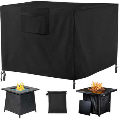 420D PU-Coated Black Square Fire Pit Cover | Waterproof 30-36 Inch Propane Fire Table Protector - 30-36"