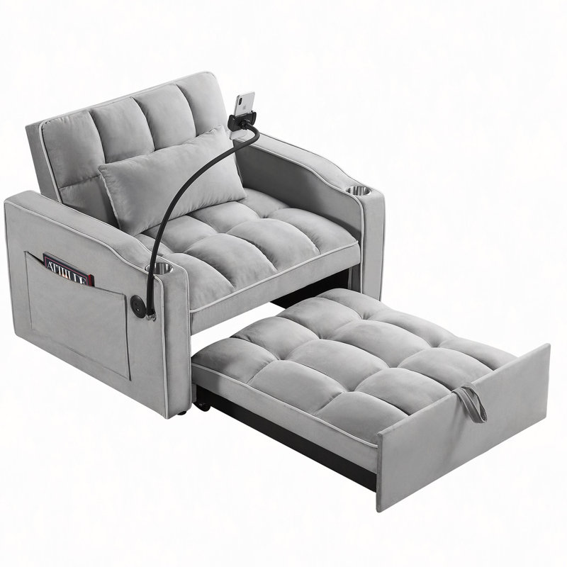 Canapé-lit convertible Canapé-lit Canapé-lit coulissant réglable Canapé-lit pliant multi-poches, Gris