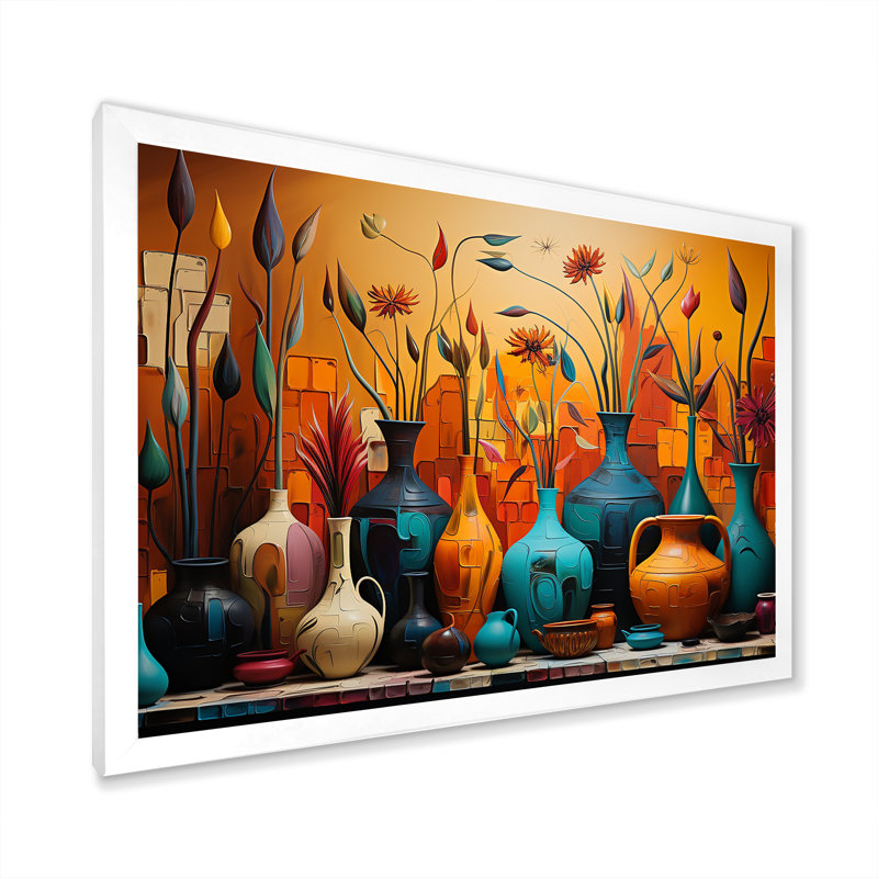 «Orange Boho Pottery Expressions I», art sur toile Boho Pottery, H 24 po x l 32 po x P 1 po, Cadre de coin blanc fermé