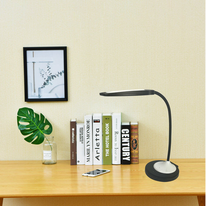 Lampe de table à DEL Lorell avec chargeur USB, noir et rouge vif, à intensité variable, compacte et réglable, Blanc