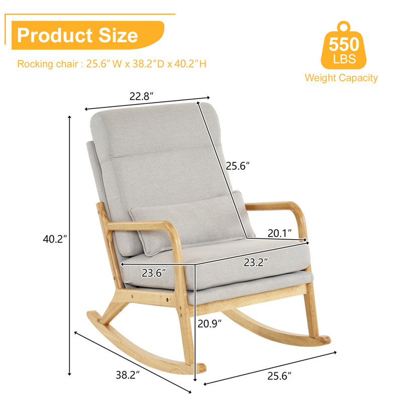 Upholstered Rocking Chair, Light Gray/Brown