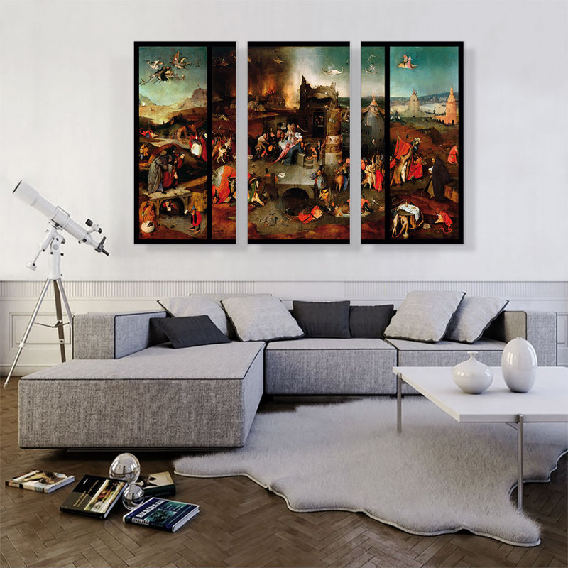 " The Temptation Of St. Anthony 1516 " by Hieronymus Bosch 3 - Pieces Painting Print, 40" H x 60" W x 0.75" D