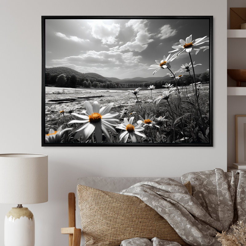 Champ de fleurs bronze pré - impression, H 34 po x l 44 po x P 1,5 po, Cadre flottant noir