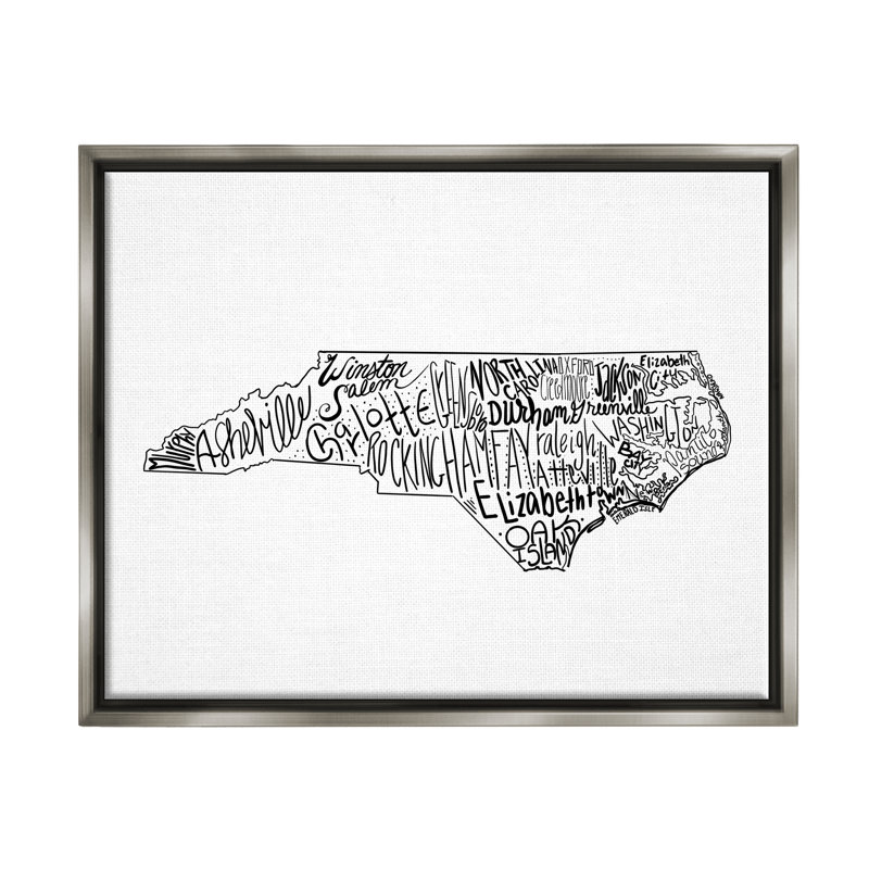 Les villes de la Caroline du Nord par «The Morning Evening Post», art textuel sur toile, H 17 po x l 21 po x P 1,7 po