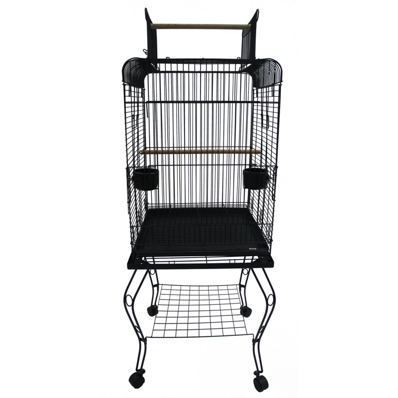 Cage à perroquet avec toit ouvert et support Halbert, Noir