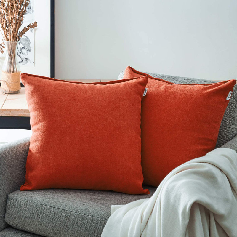 Housse de coussin carré en chenille, 18" x 18", Orangé