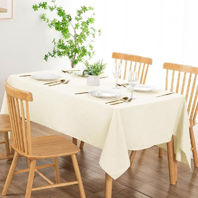 1 Piece Rectangle Faux Linen Table Cloth - Washable Wrinkle Free Stain Resistant Tablecloth Decorative Farmhouse Oblong Table Cover for Kitchen Dining, Party, Wedding, Picnic