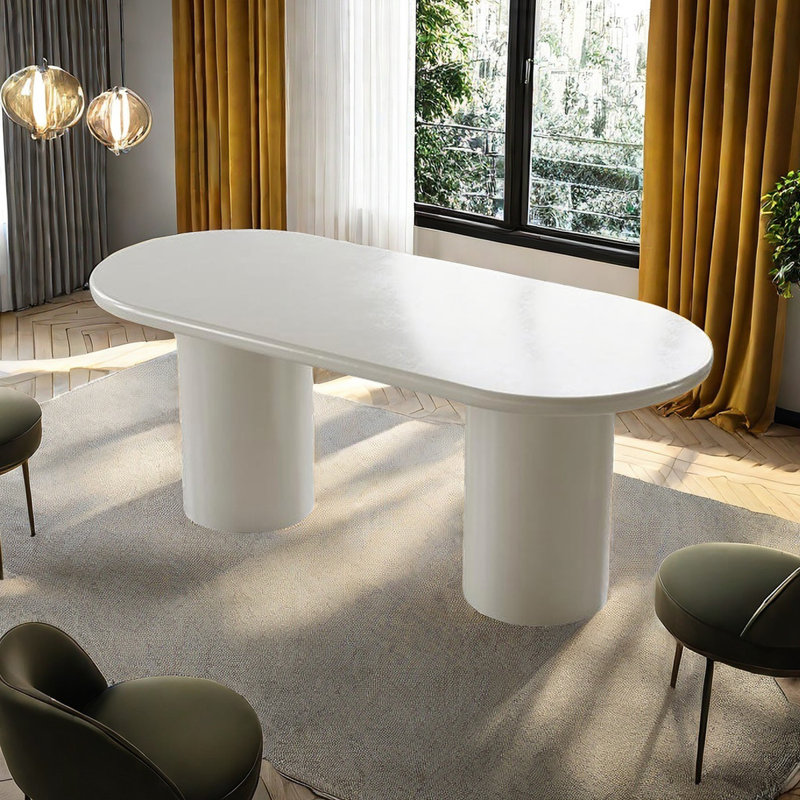 Table de salle à manger ovale de style crème avec pieds en acier, H 29,5 po x L 70,9 po x l 31,5 po