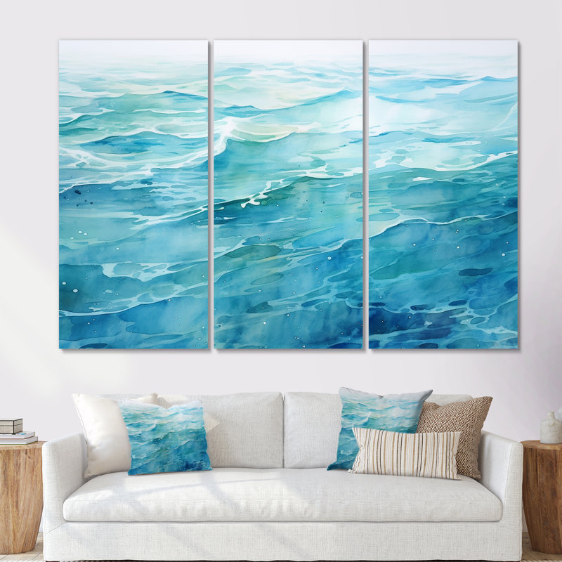 «Blue Ocean In Motion Scenery VI», ensemble d'art mural sur toile océan, Toile tendue, H 40 po x l 60 po x P 1 po