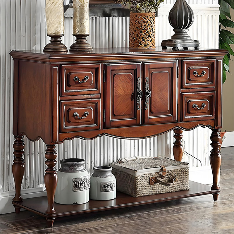 Table d'entrée de 47,24 po de style américain avec rangement rectangulaire en bois massif brun