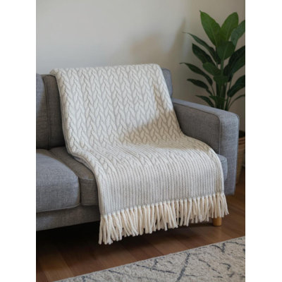 55" X 70" Gray Cotton Blend Woven Plush Throw Blanket with Fringe