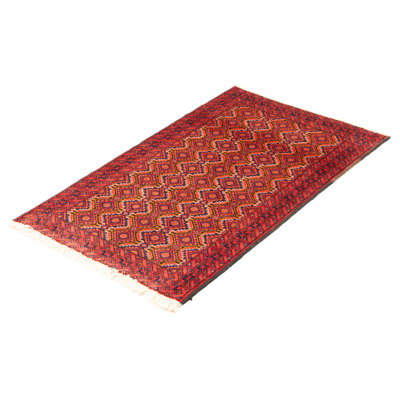 Tapis rouge / noir / orange noué à la main de conception unique 2 pi 10 po x 5 pi 1 po Gotmar