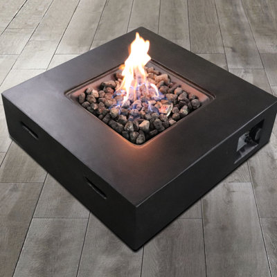 Table de foyer d'extérieur au propane / gaz naturel en béton - Design moderne, 40000, chaleur, rouille anthracite, sortie 30 po x 30 po x 11 po, décoration de jardin