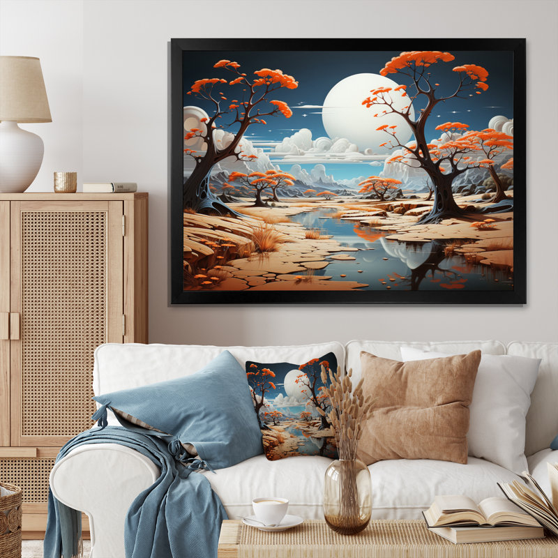 Surréalisme Mirage I - décoration murale surréalisme, H 30 po x l 40 po x P 1,5 po, Cadre photo noir