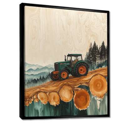 Gracelynne Barn With Tractor Landscape On A Top Of Brown IV - Farm Wall Art